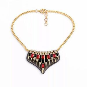 Red Spike Gold Chain Pendant Statement Necklace